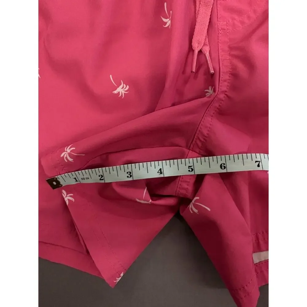 MENS OLD NAVY SWIM TRUNKS Shorts Pockets lined Pink with palm tress MED
